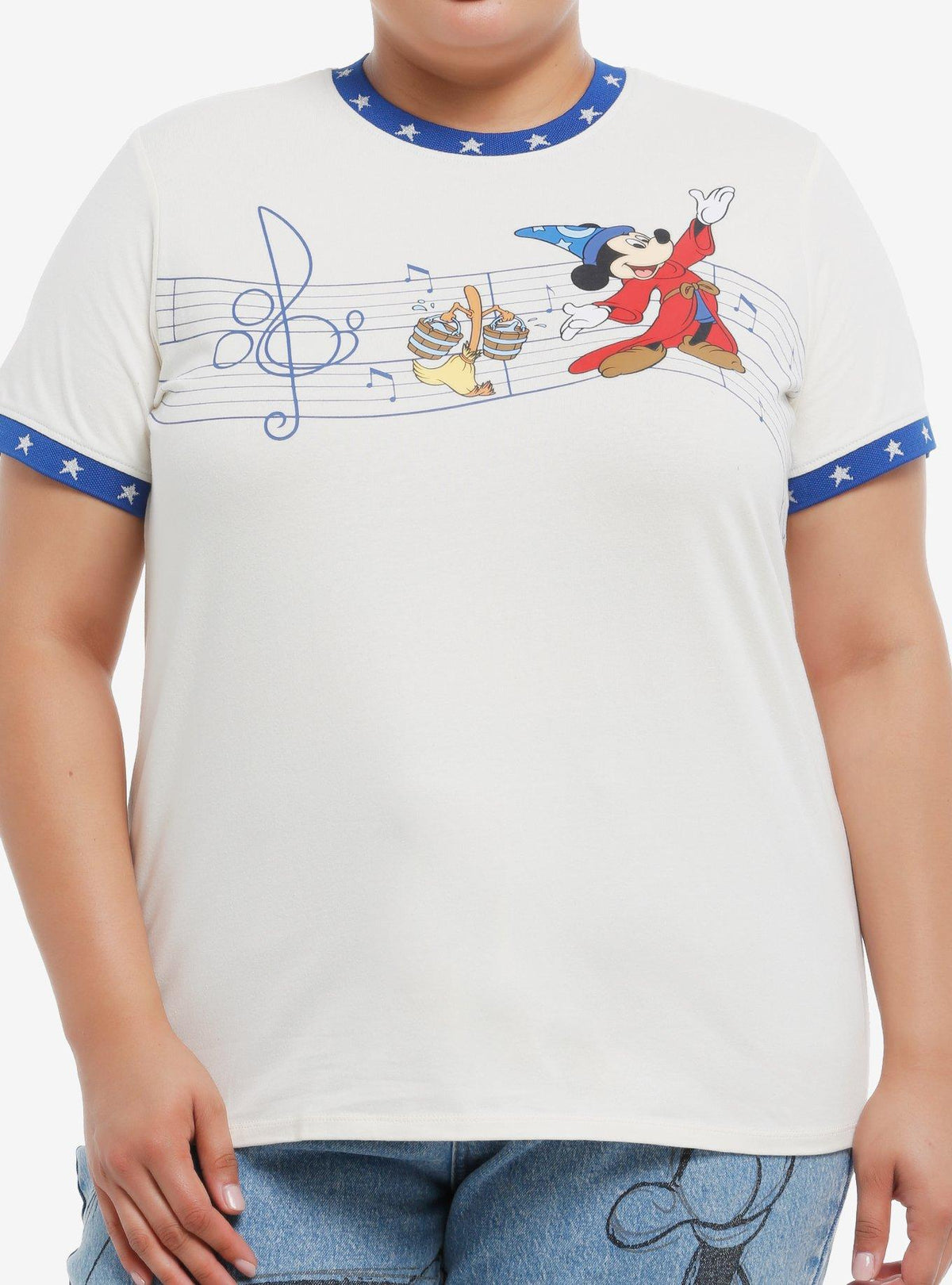 Her Universe Disney Fantasia The Sorcerers Apprentice Mickey Mouse Girls Ringer TShirt Plus Size T-Shirt | Vintage Christmas Look | Trending Festive Apparel