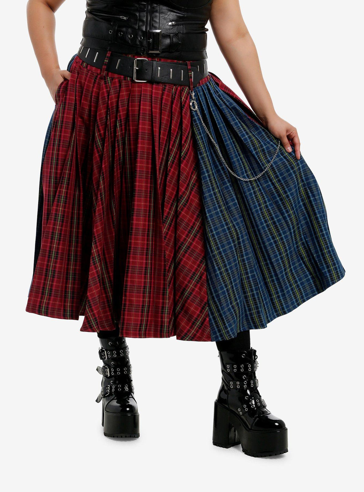 Social Collision Double Plaid Side Chain Midi Skirt Plus Size Apparel Trending Us Funny Gift