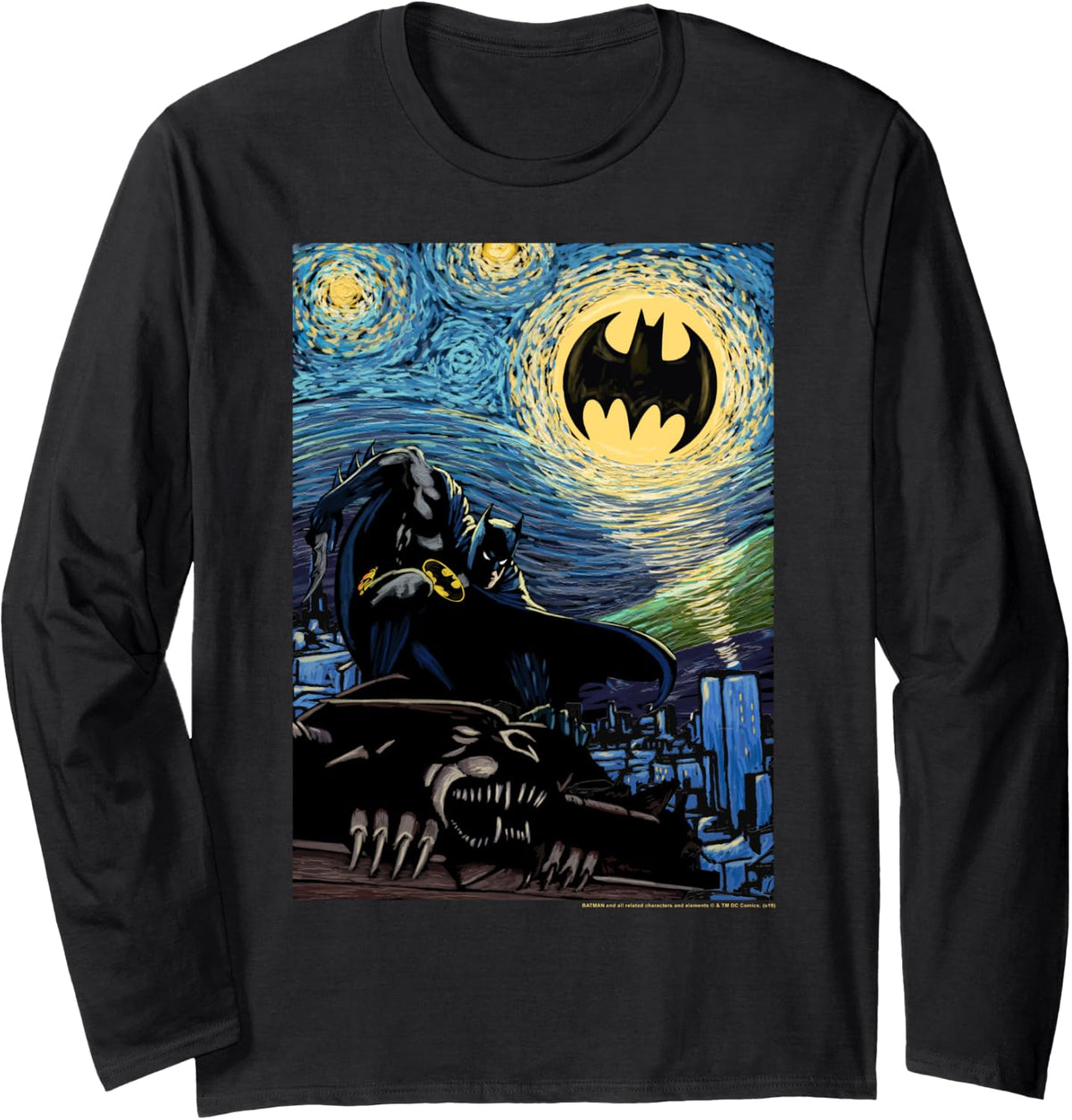 Comics Batman The Dark Knight Starry Night Style Poster Long Sleeve Apparel Everyday Wear