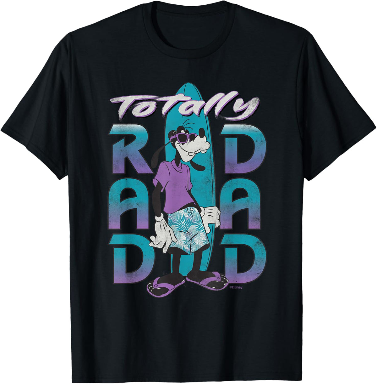 Funny Cartoon Dog Totally Rad Dad Fathers Day Surfing Distressed Shirt 110