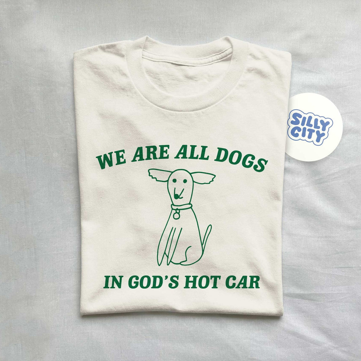 'Dogs In God's Hot Car' Cartoon Meme Tee - Funny Doodle Graphic Novelty Shirt