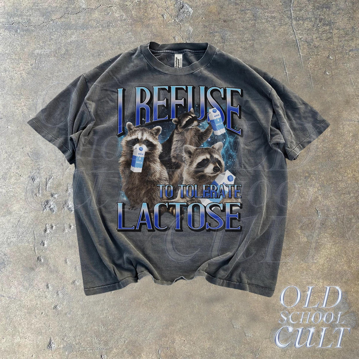 I Refuse To Tolerate Lactose Vintage Raccoon T-Shirt Funny 90s Tee Relaxed Cotton
