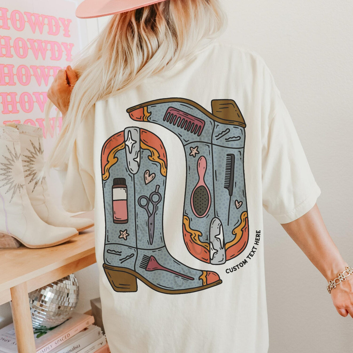 Hairstylist T-Shirt: Western Cowgirl Boot Cosmetology Graphic Tee