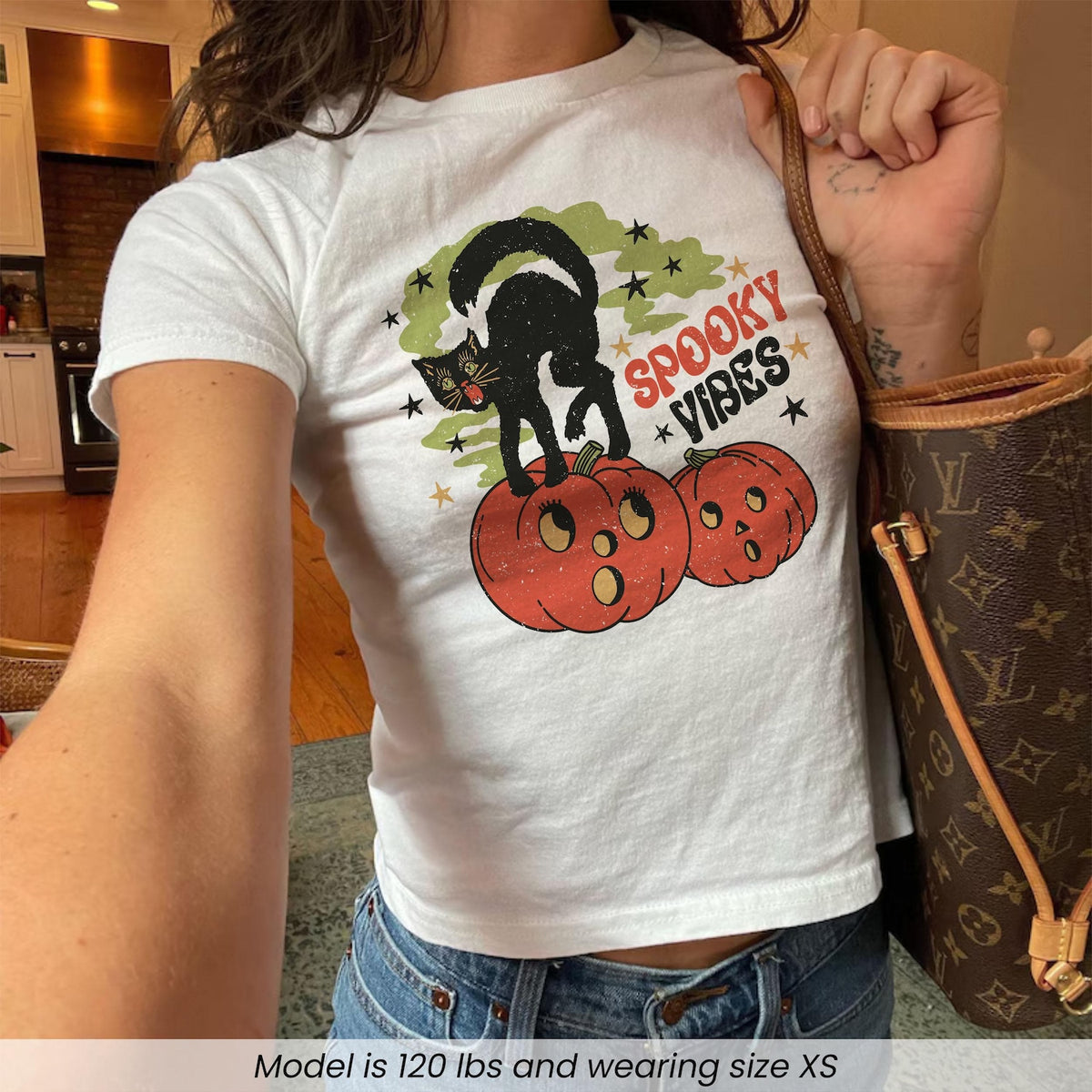 Spooky Vibes Halloween Black Cat Baby Tee 80s Retro Graphic Pumpkin Season Fall Comfort Colors Unisex T-Shirt