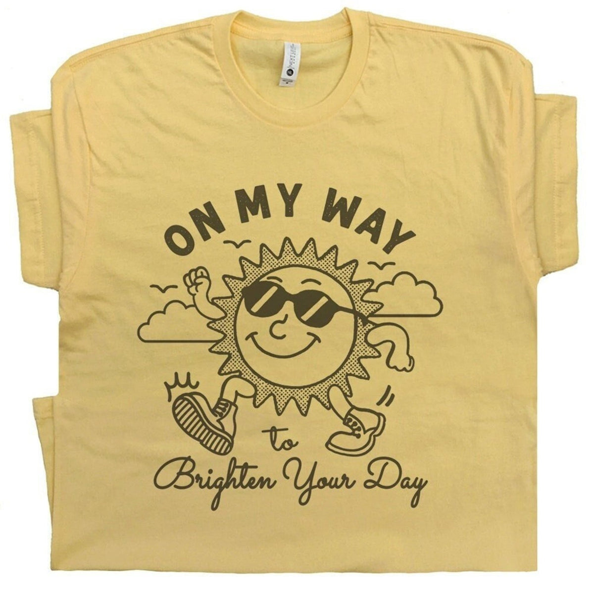 Vintage Sunshine Shirt On My Way To Brighten Your Day Funny T Shirt Cute Graphic Shirts for Women Men Cool Vibe Shirt Positive Message Tee
