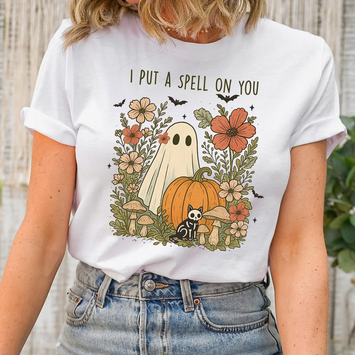 Floral Halloween Ghost T-Shirt: Spooky Season Tee