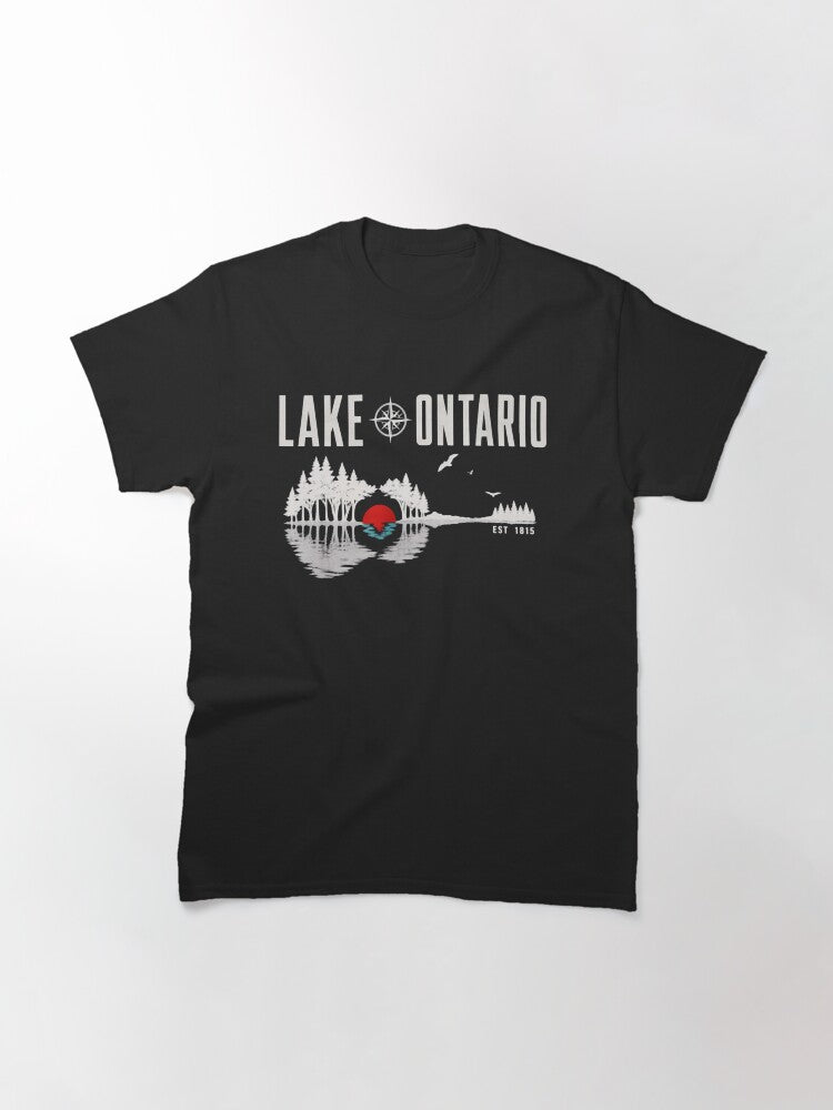 Lake Ontario Acoustic Guitar Tree Sunset Vintage Life Classic T-Shirt