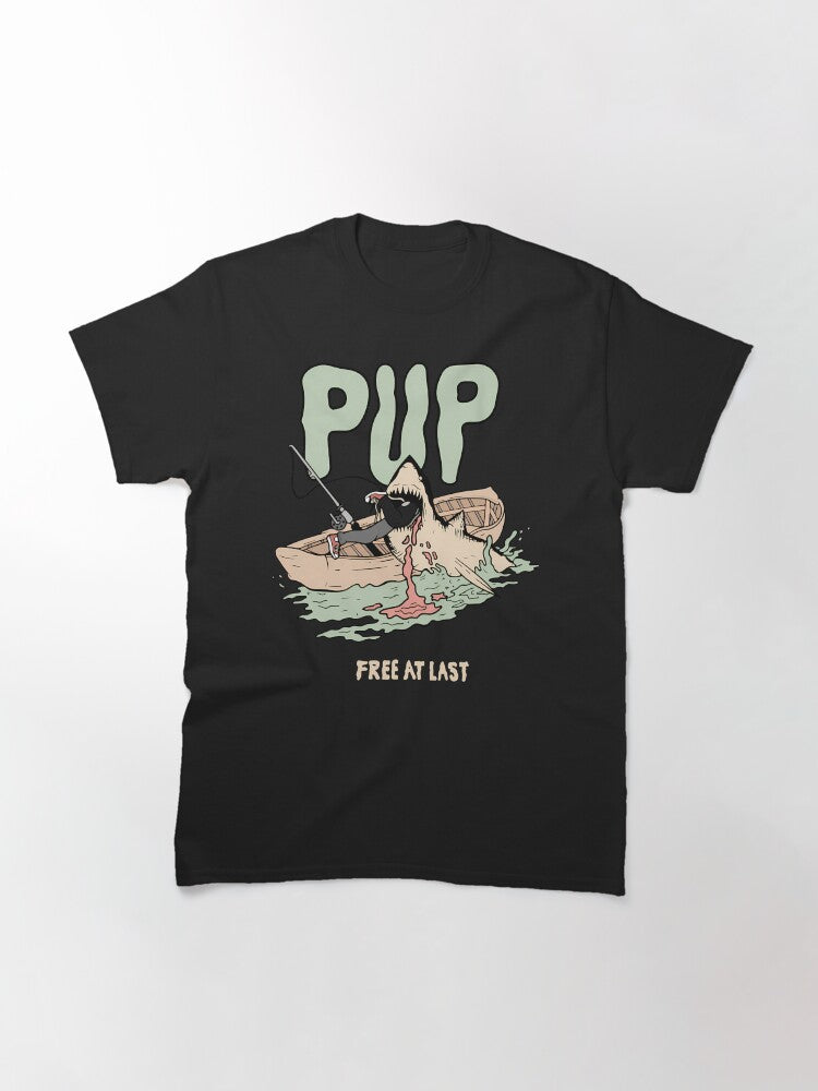 Shark Attacking Person Wooden Boat Fishing Classic T-Shirt
