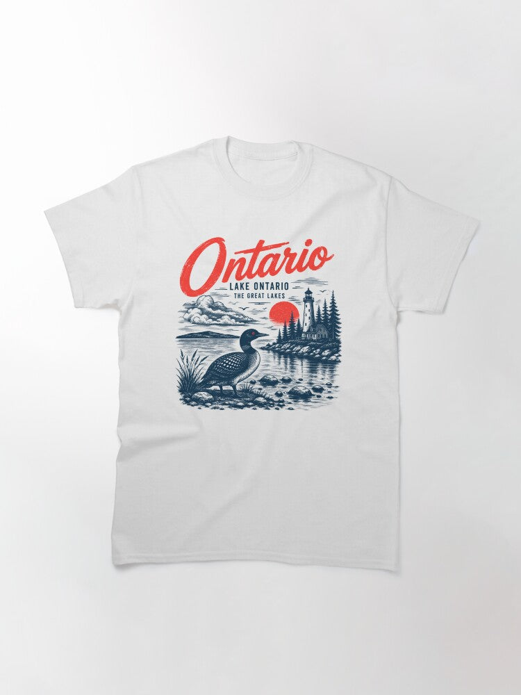 Lake Ontario Vintage Loon Lighthouse Great Lakes Canada Wildlife Nature Lover Classic T-Shirt