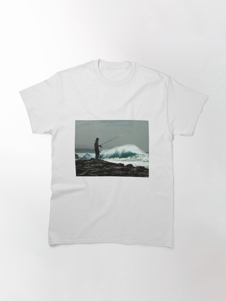 A Lonely Fisherman with a Wave Coming Towards Him Classic T-Shirt