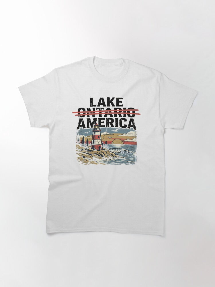 Lake America Lighthouse Scene Vintage Graphic Classic T-Shirt