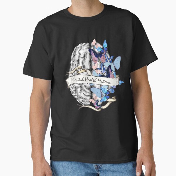 "blue butterflies and brain, mind, head, mental health" Classic T-Shirt for Sale by Collagedream