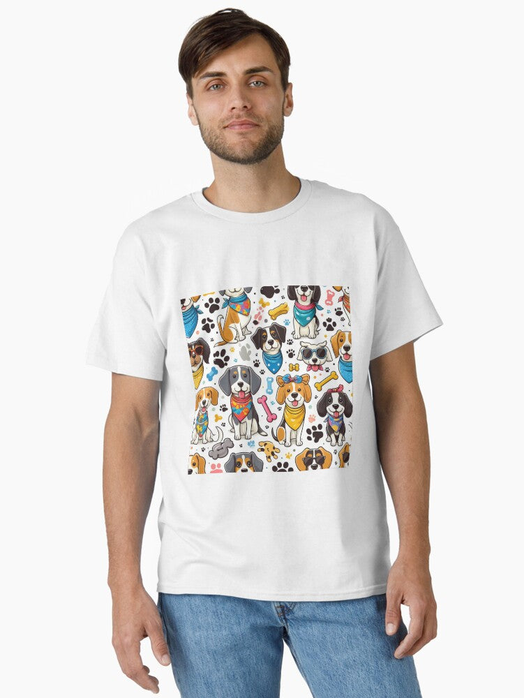 Cute dogs and Bones with puppy toys pattern Classic Shirt T Shirt US Trend