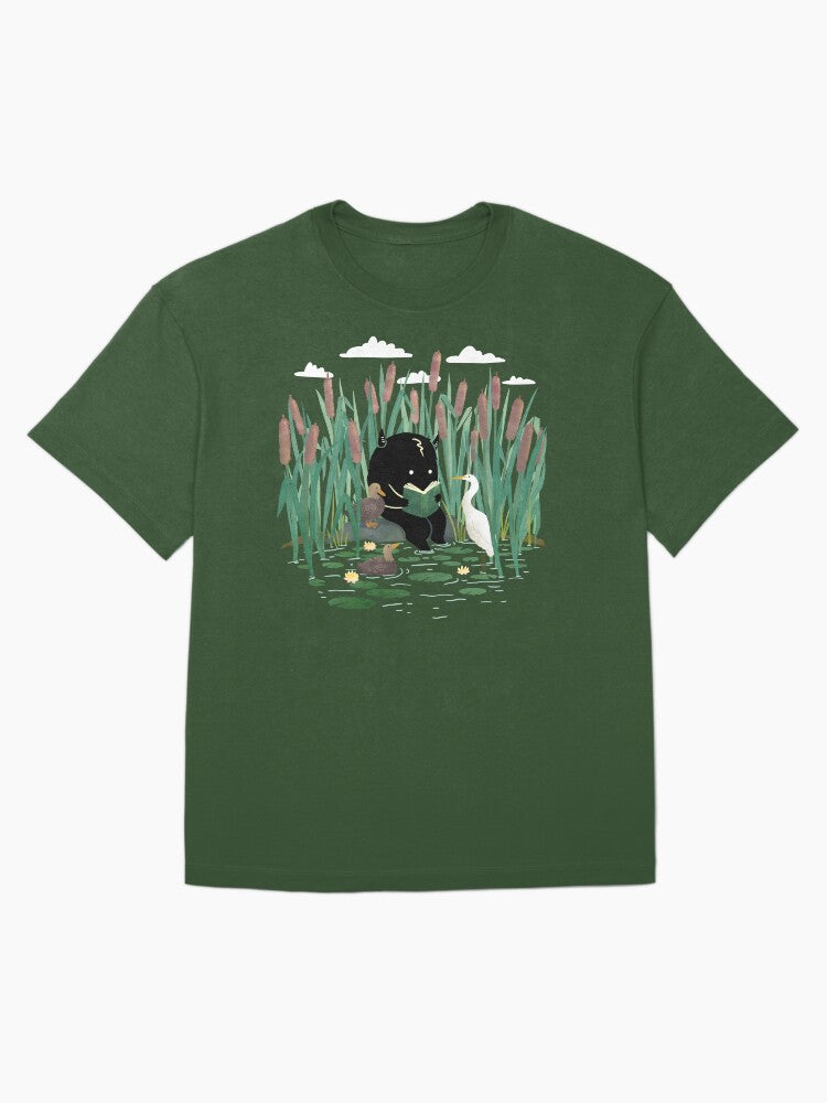 A Quiet Lake Spot – Book Lover Monster Oversized T-Shirt