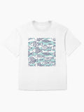 Fish Simple Illustration Wave Background Oversized T-Shirt