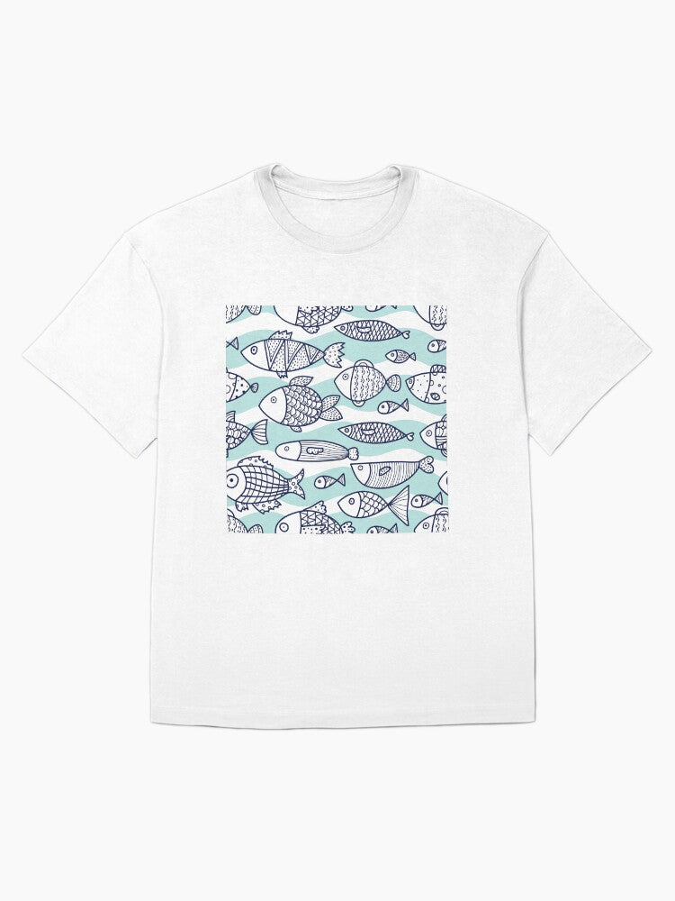 Fish Simple Illustration Wave Background Oversized T-Shirt