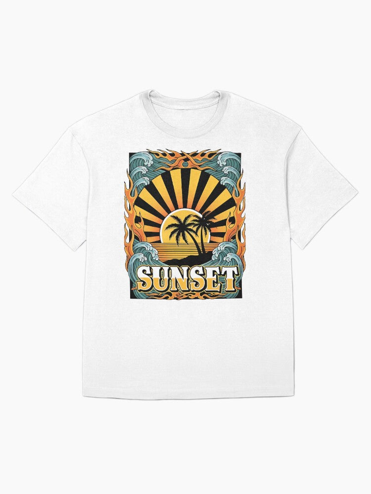 Retro Sunset Flames Oversized T-Shirt