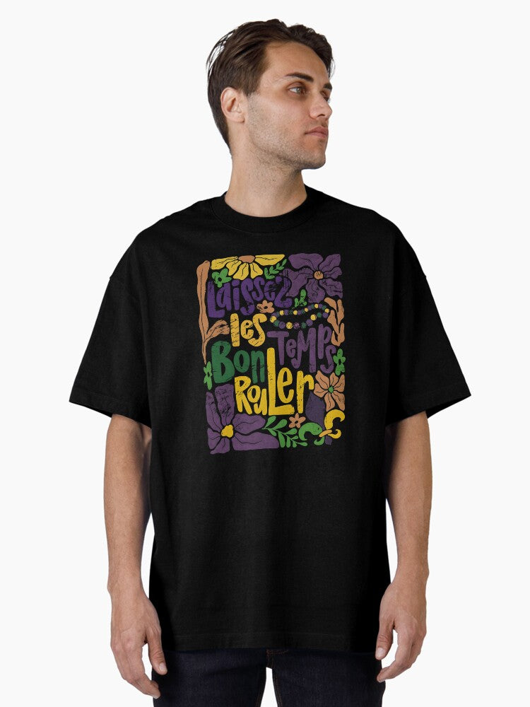 Floral Happy Mardi Gras Oversized T Shirt T Shirt Premium Print