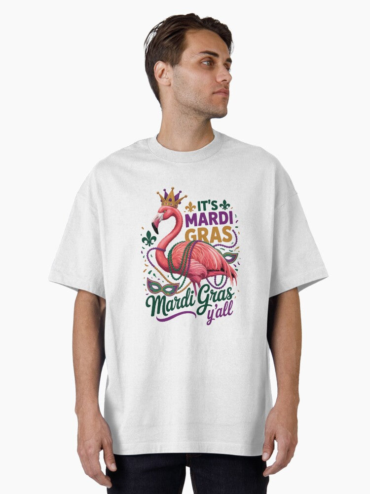 Its Mardi Gras Y All Flamingo Girls Women Mardi Gras Oversized T Shirt T Shirt Everyday Wear