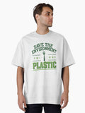 Save The Environment Eat Plastic Funny T Shirt Eco Awareness Sarcastic Quote Shirt for Environmental Activists Oversized