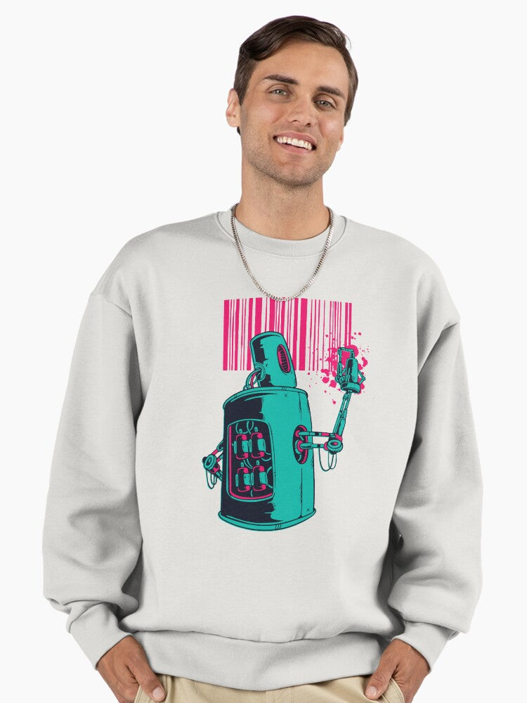 Robot barcode graffiti Premium Oversized Sweatshirt T Shirt Minimal Style