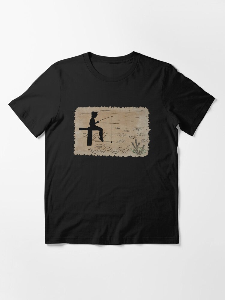 A Boy Sits on a Wooden Bridge by the Water and Uses a Fishing Rod. Essential T-Shirt
