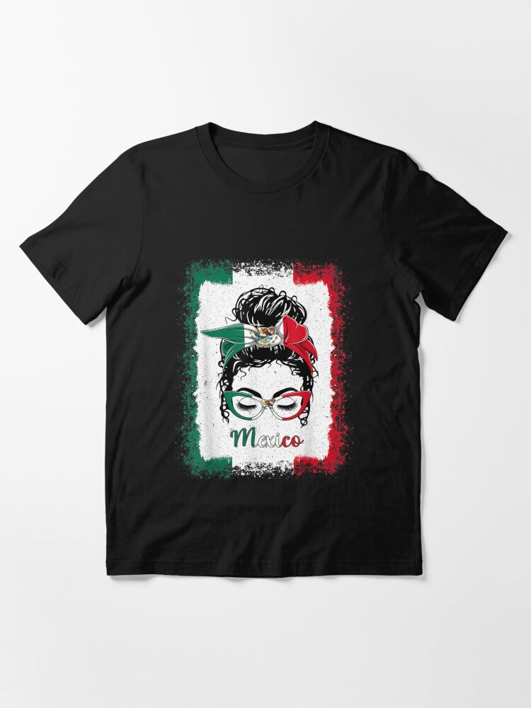 Messy Bun Girl Mexico Flag Mexican Mens Womens Kids, Happy Halloween, Merry Christmas Essential T-Shirt